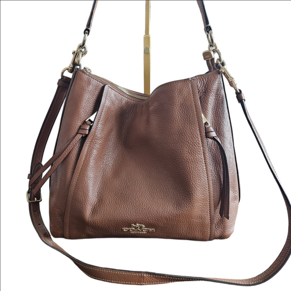 Coach Marlon Hobo Bag In Brown Pebbled Leather